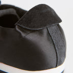 The Dual Stride Black Square-Toe  Satin Sneakers