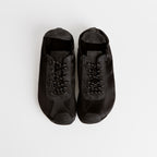 The Dual Stride Black Square-Toe  Satin Sneakers