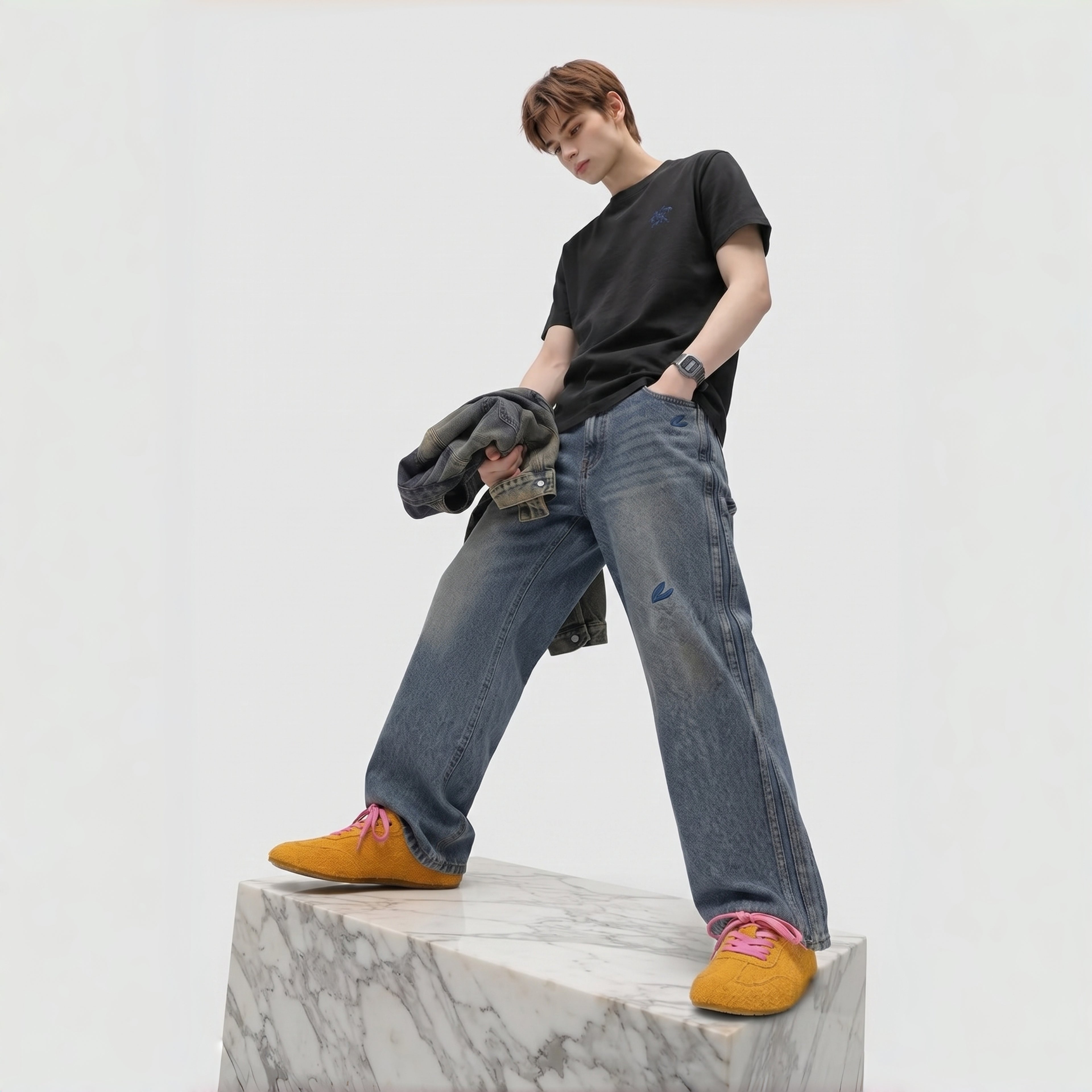 The Dual Stride Men's Yellow Suede Casual Sneakers