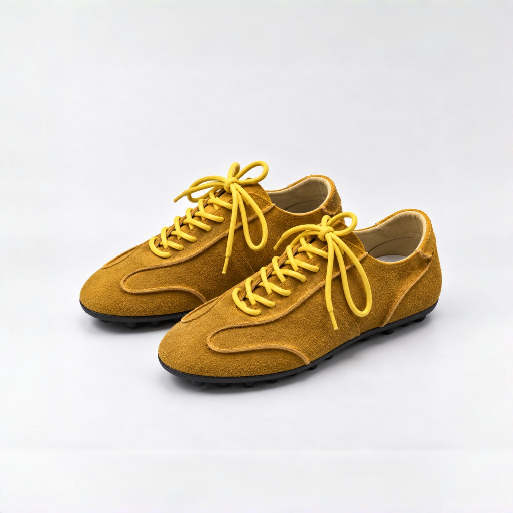 The Dual Stride Yellow Suede Retro Sneakers