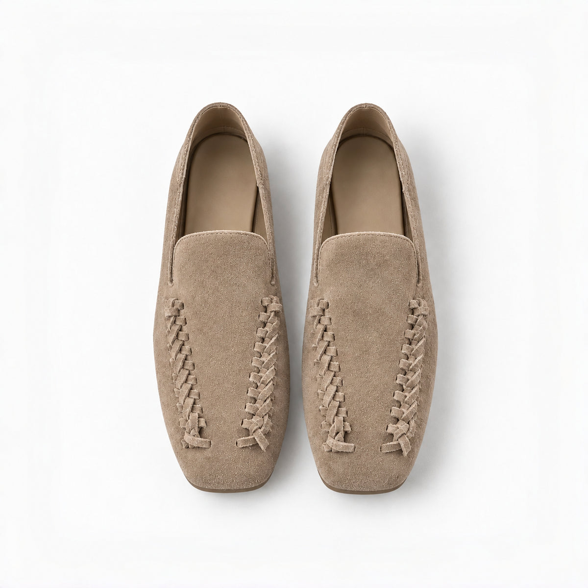 The Dual Stride Beige Braided Suede Loafers