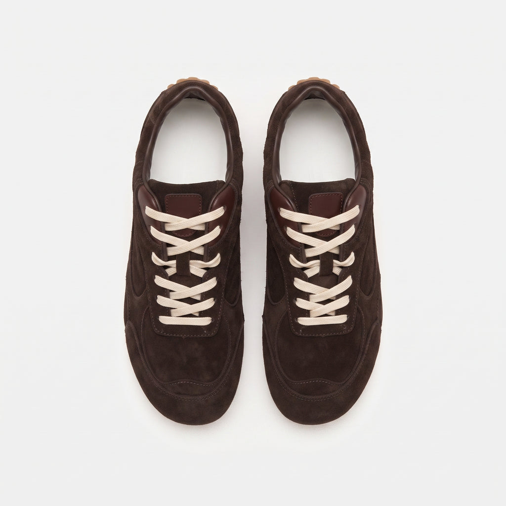 The Dual Stride Dark Brown Suede Retro Running Sneakers