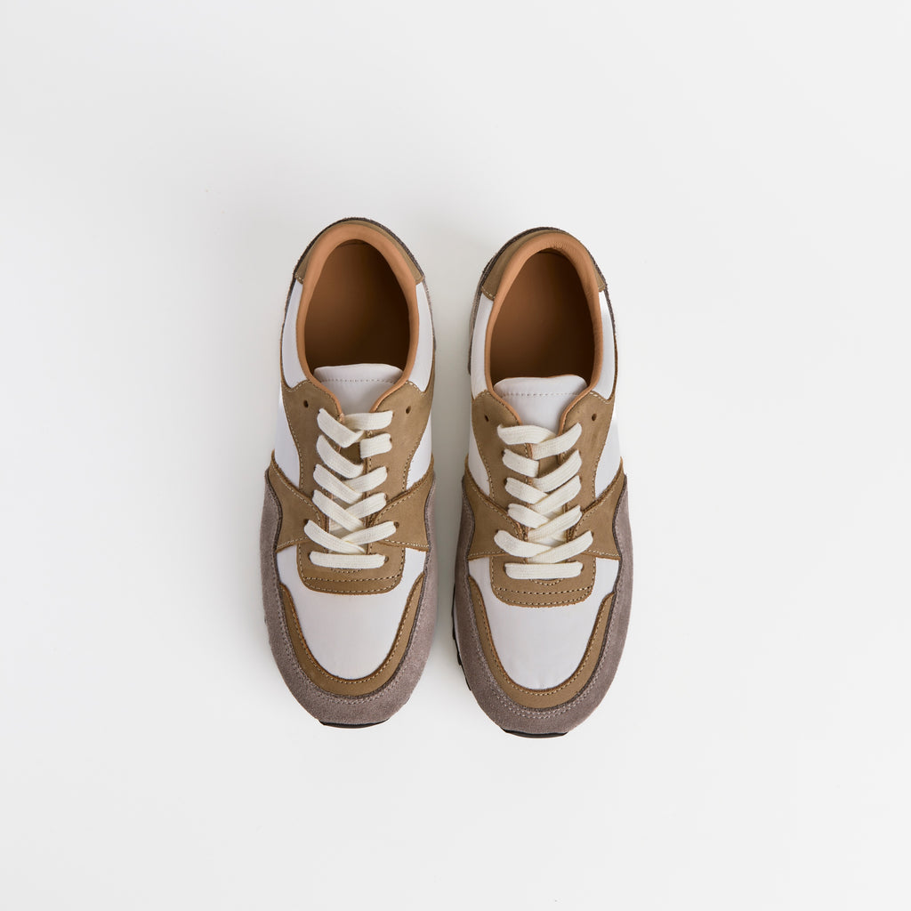 The Dual Stride White Retro Suede & Nylon Athletic Trainers