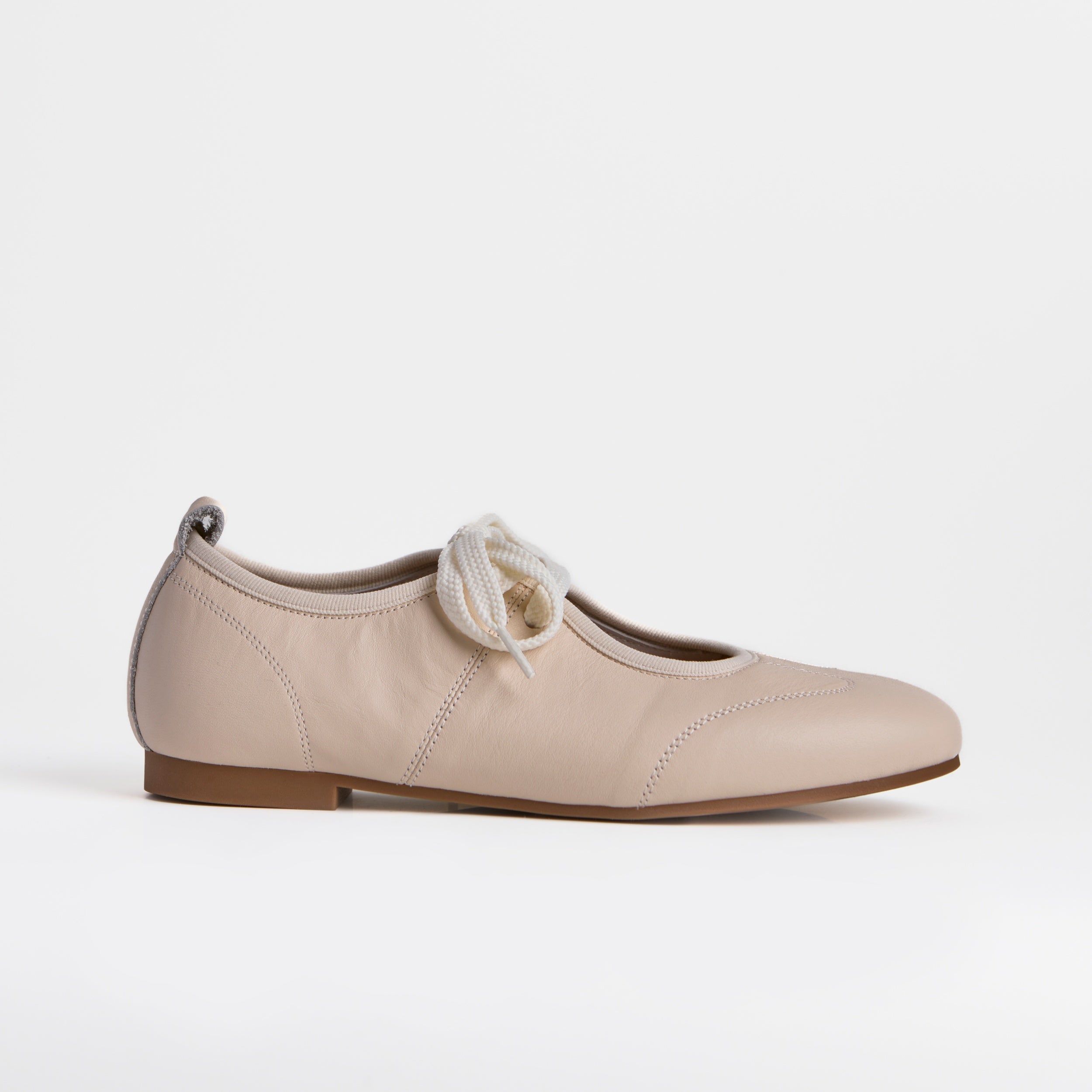 The Dual Stride  Beige Leather Ballet Lace-Up Flats