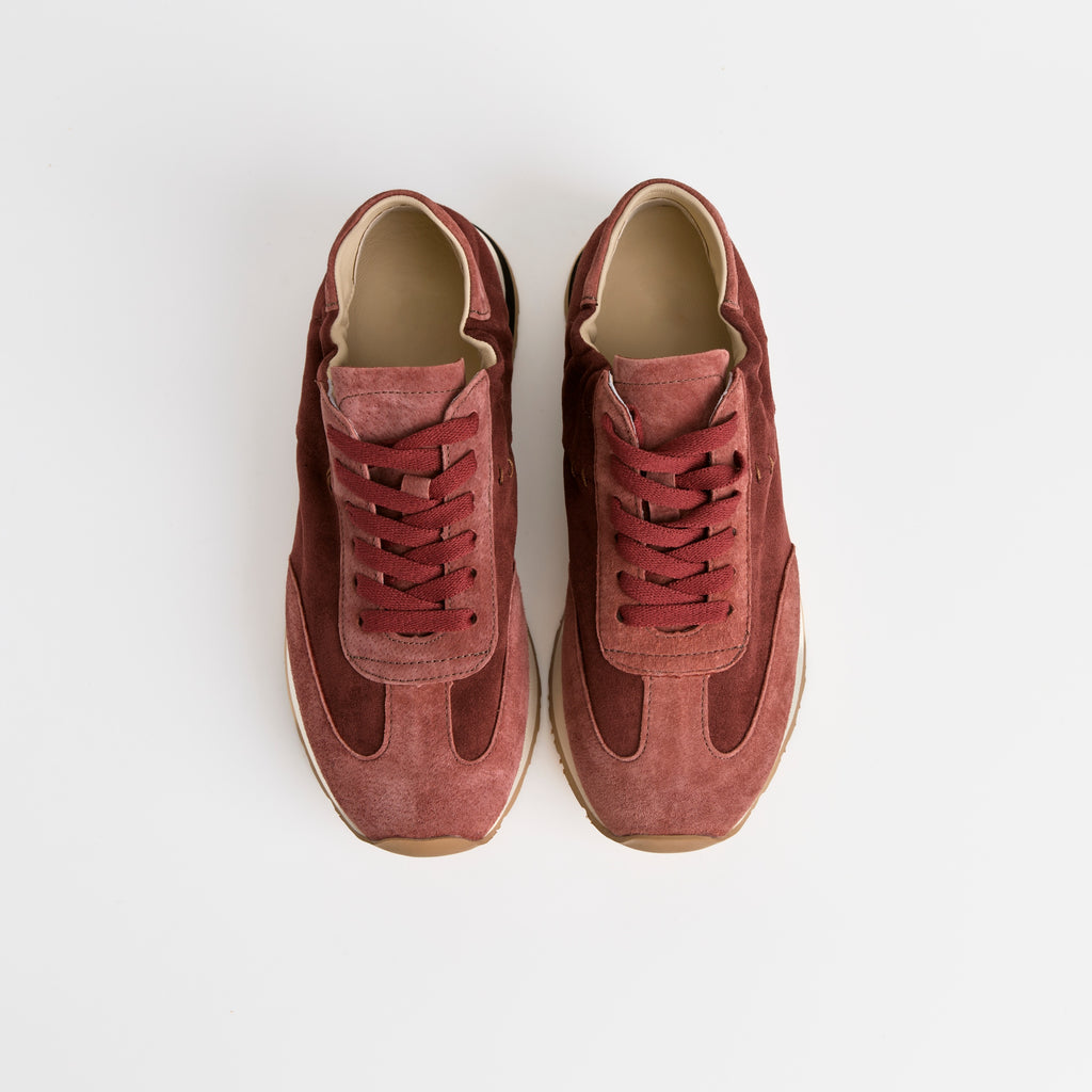 The Dual Stride Red Minimalist Suede Sneakers