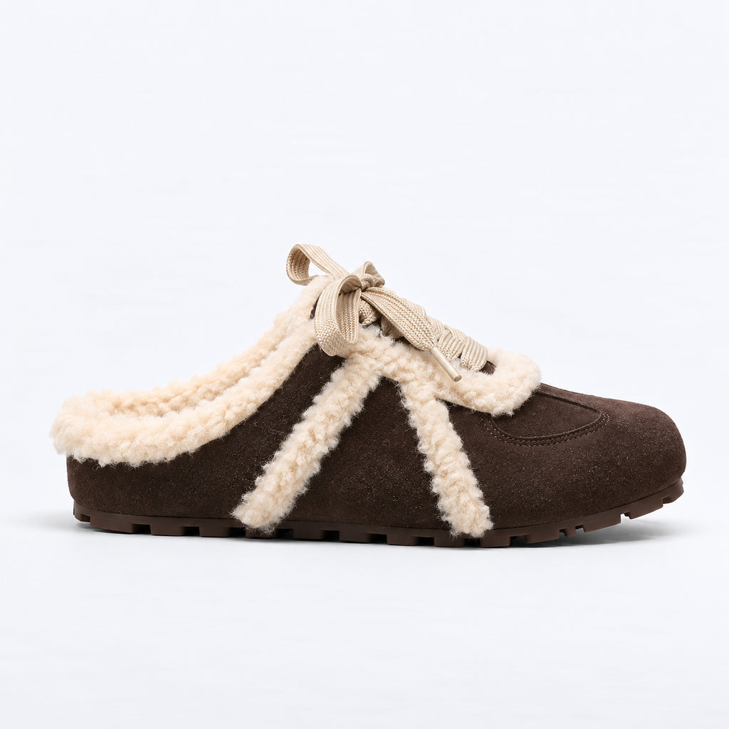 The Dual Stride Women's Dark Brown Cozy Suede Mule Sneakers