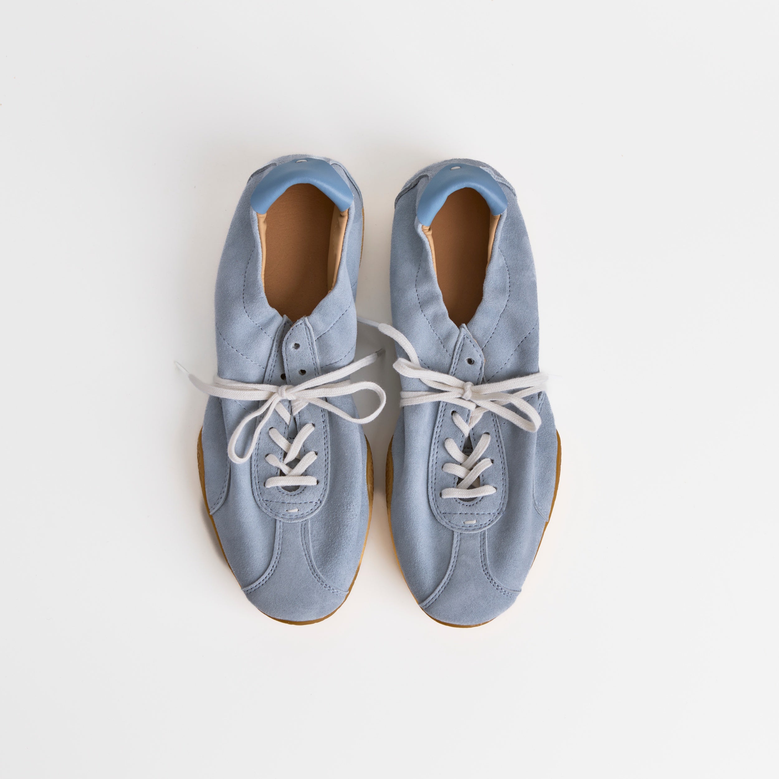 The Dual Stride Light Blue Sheepskin Suede Retro Trainers