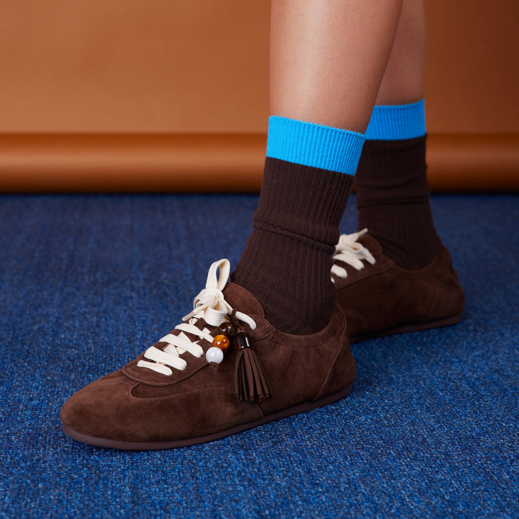 The Dual Stride Women's Chocolate Brown Minimalist Suede Trainers