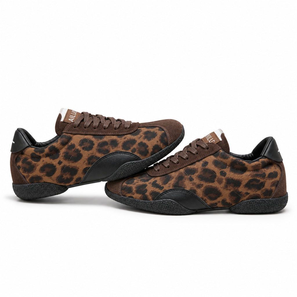 The Dual Stride Leopard Brown Retro Sneakers