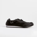 The Dual Stride Black Square-Toe  Satin Sneakers