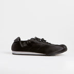 The Dual Stride Black Square-Toe  Satin Sneakers