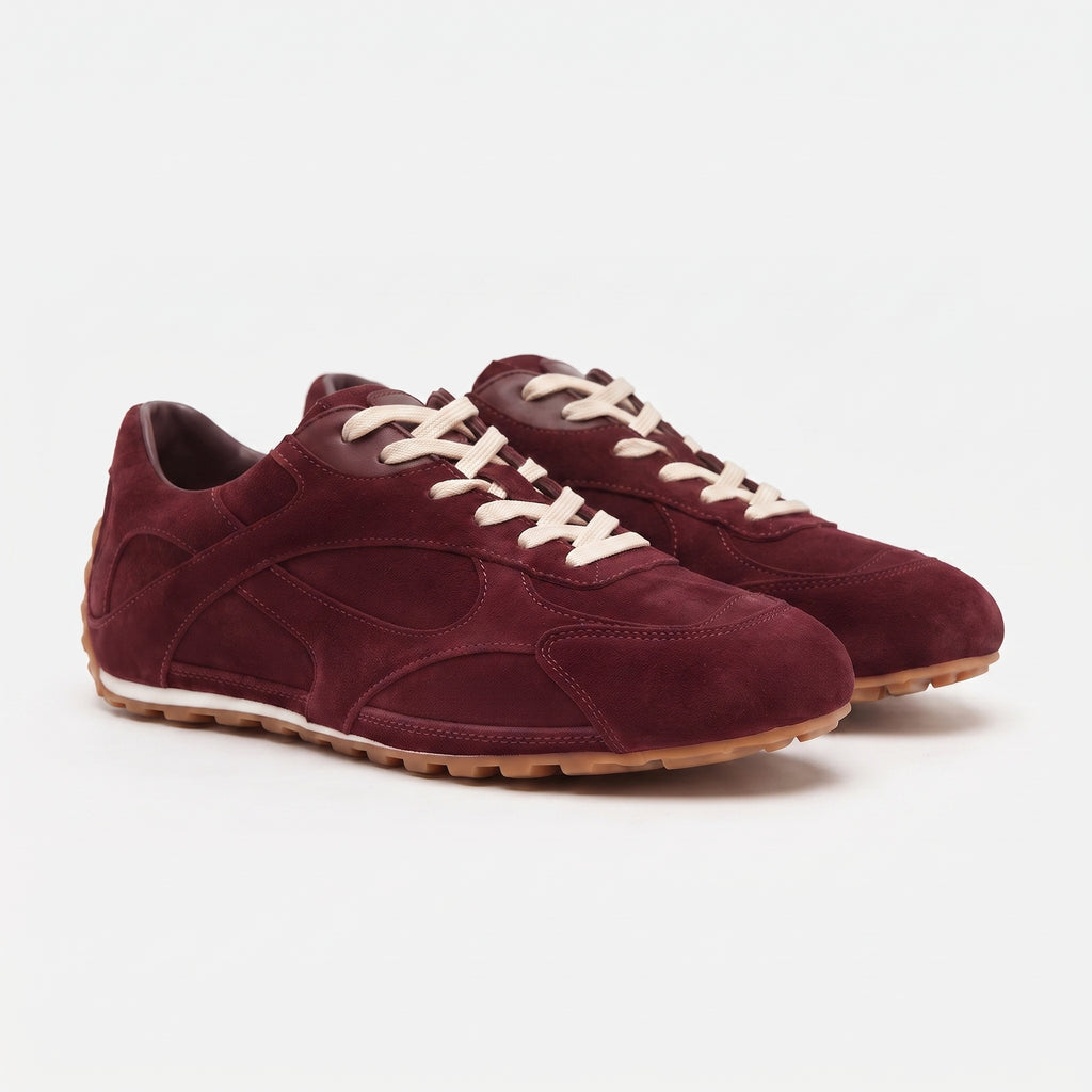 The Dual Stride Burgundy Suede Retro Running Sneakers
