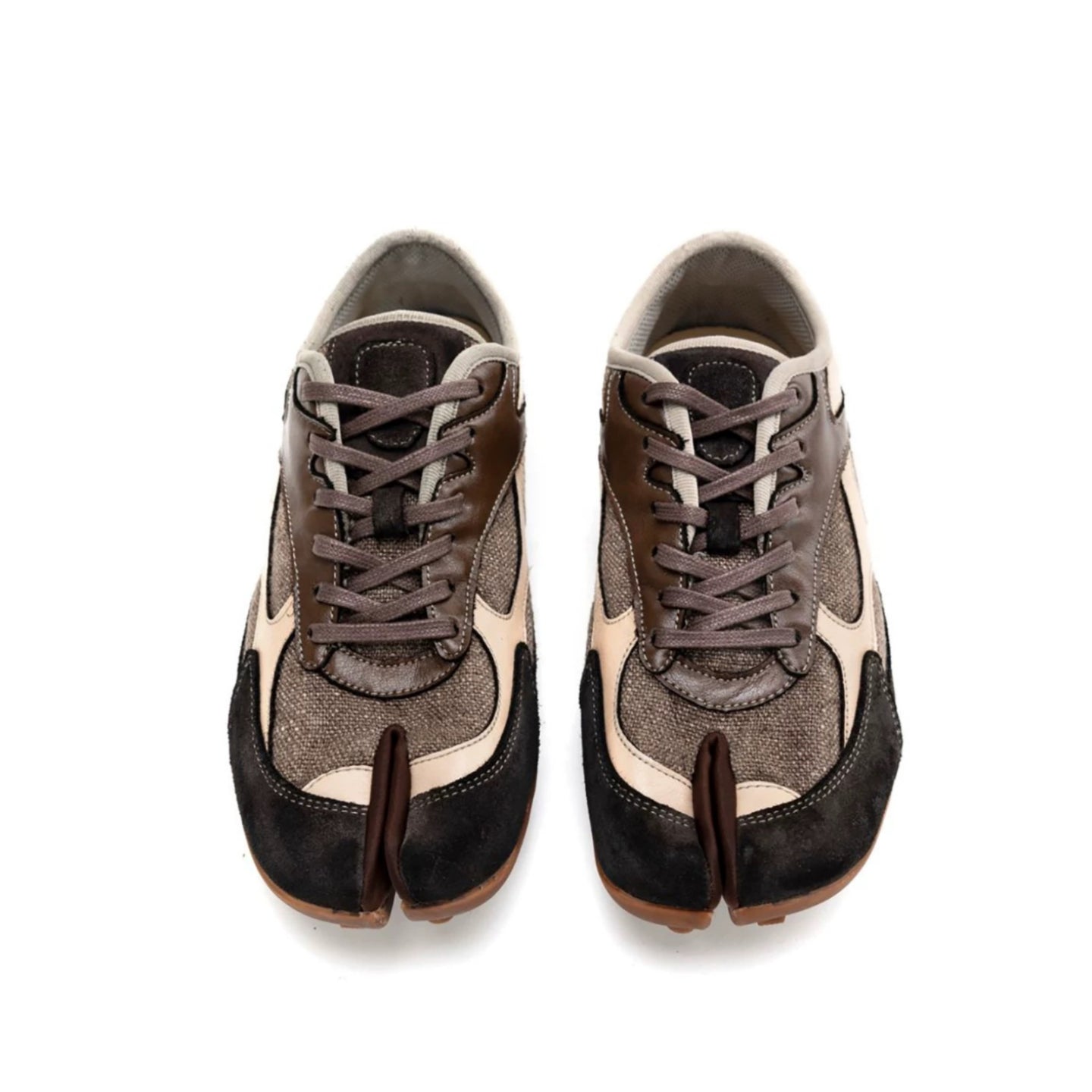 The Dual Stride Grey‑Brown Split‑Toe Retro Sneakers