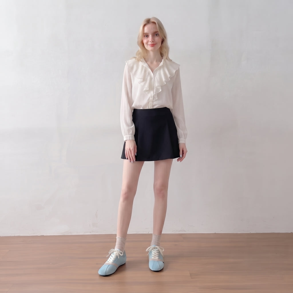 The Dual Stride Baby Blue Velvet Spliced Retro Sneakers