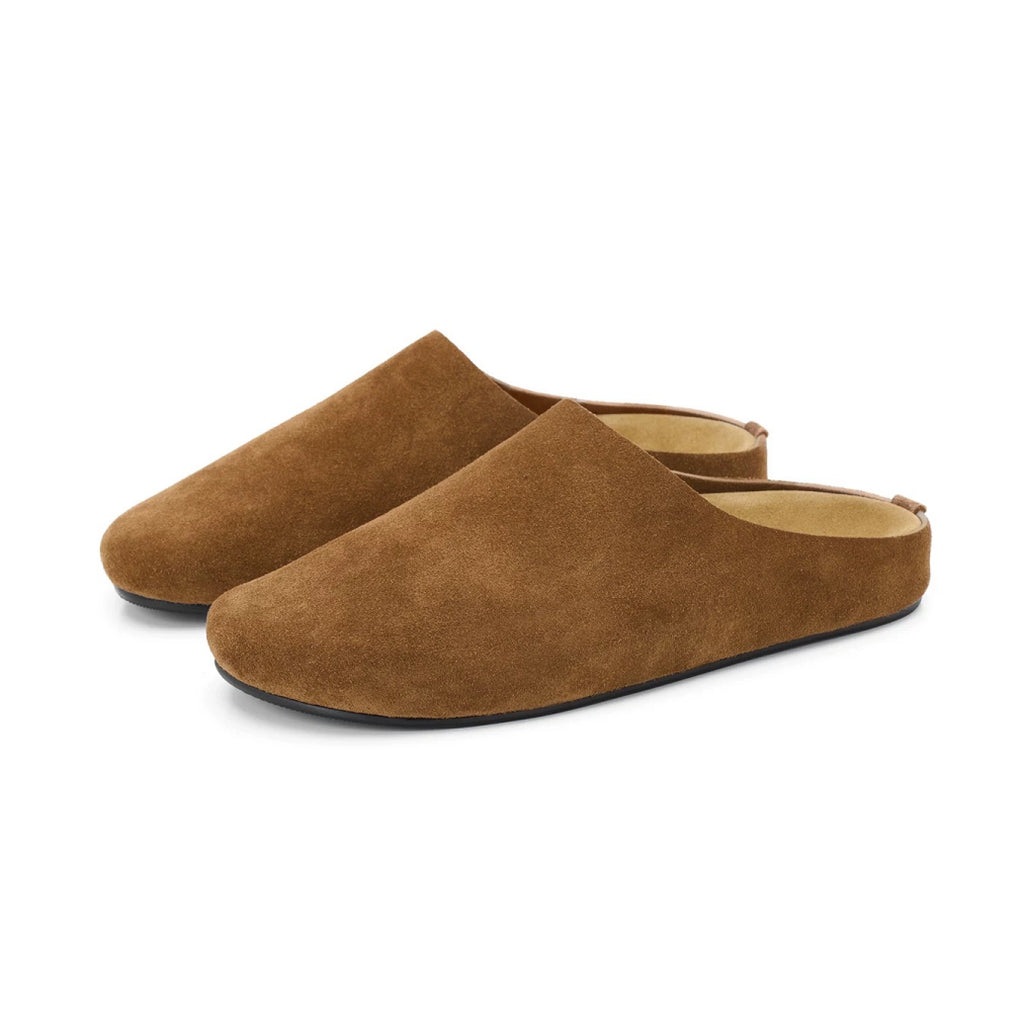 The Dual Stride Camel Brown Suede Slip-On Mules