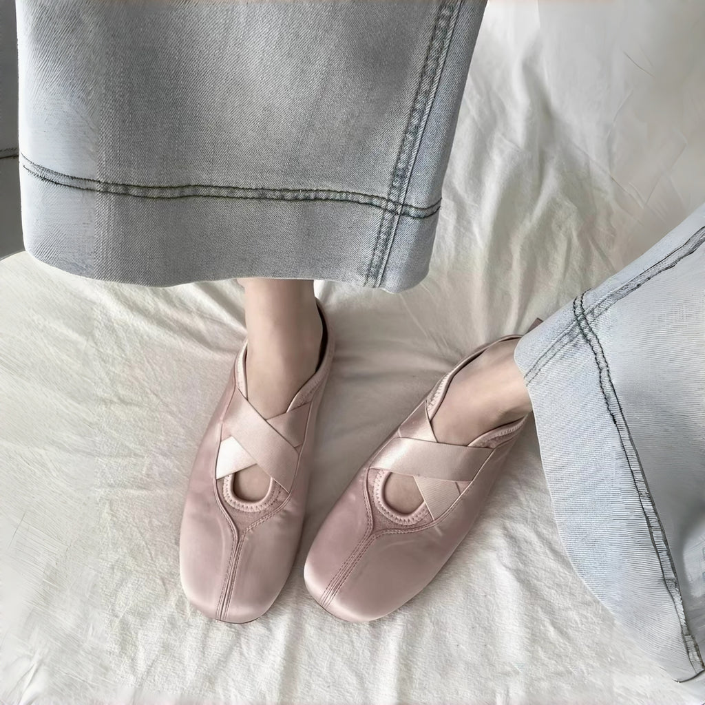 The Dual Stride Pink Satin Ballet Flats