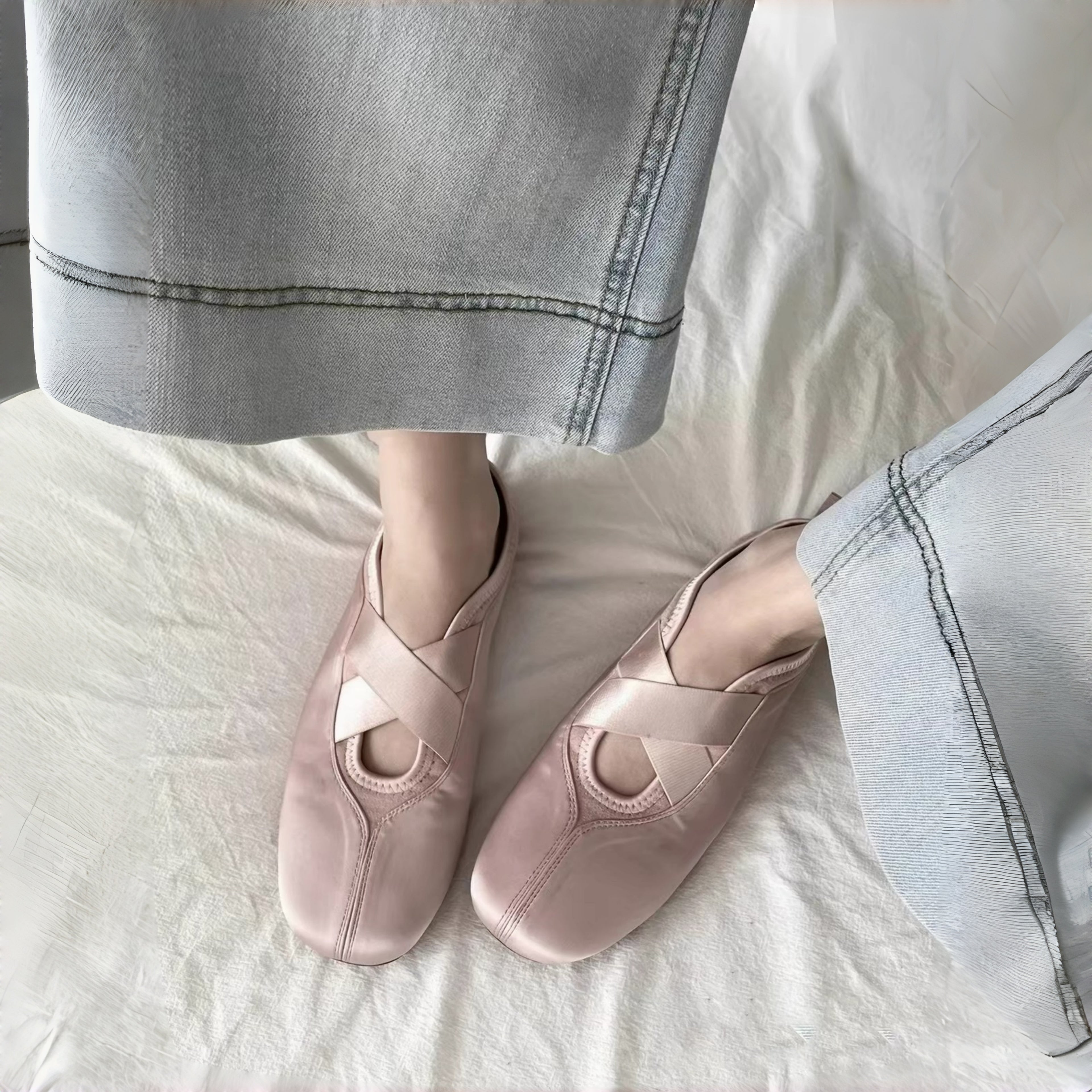 The Dual Stride Pink Satin Ballet Flats