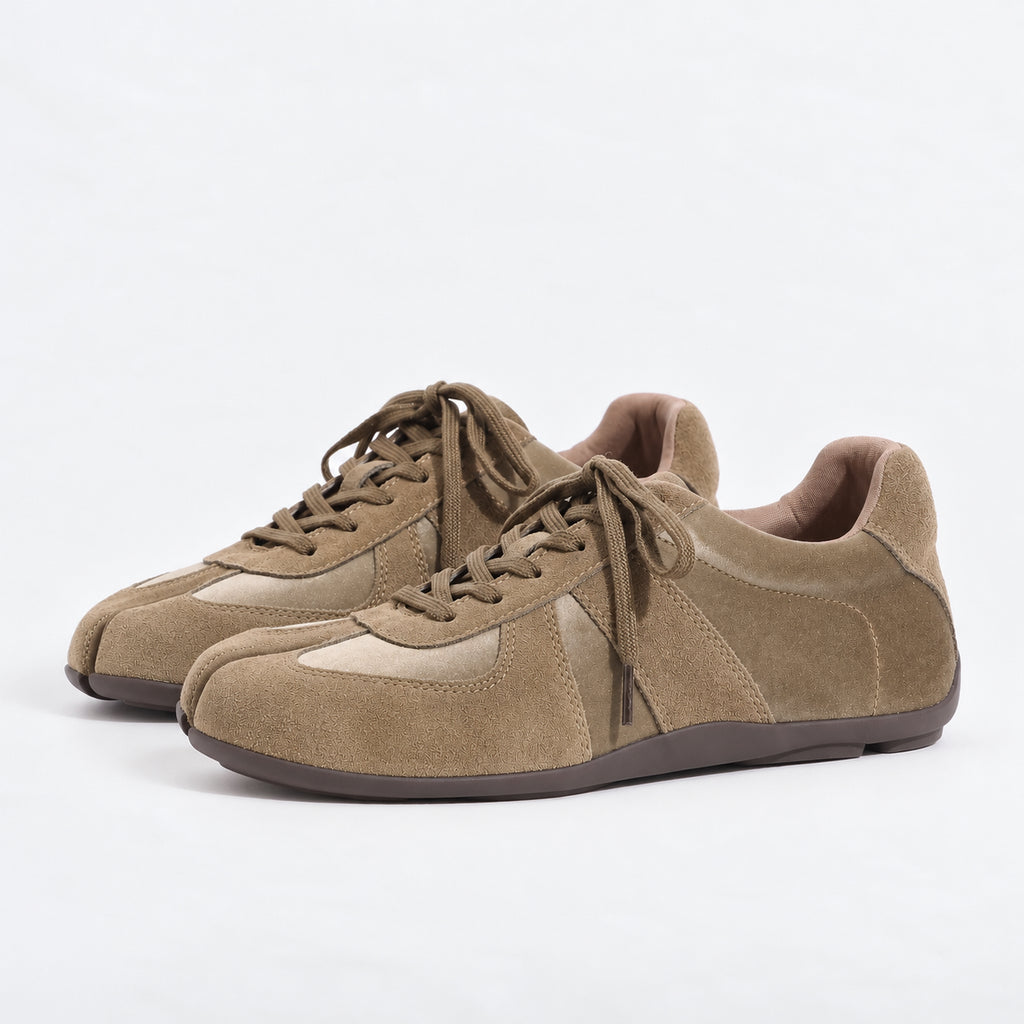 The Dual Stride Olive Green Split-Toe Velvet & Suede Retro Casual Sneakers