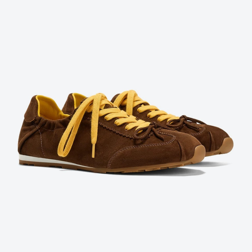 The Dual Stride Brown & Yellow Retro Casual Sneakers