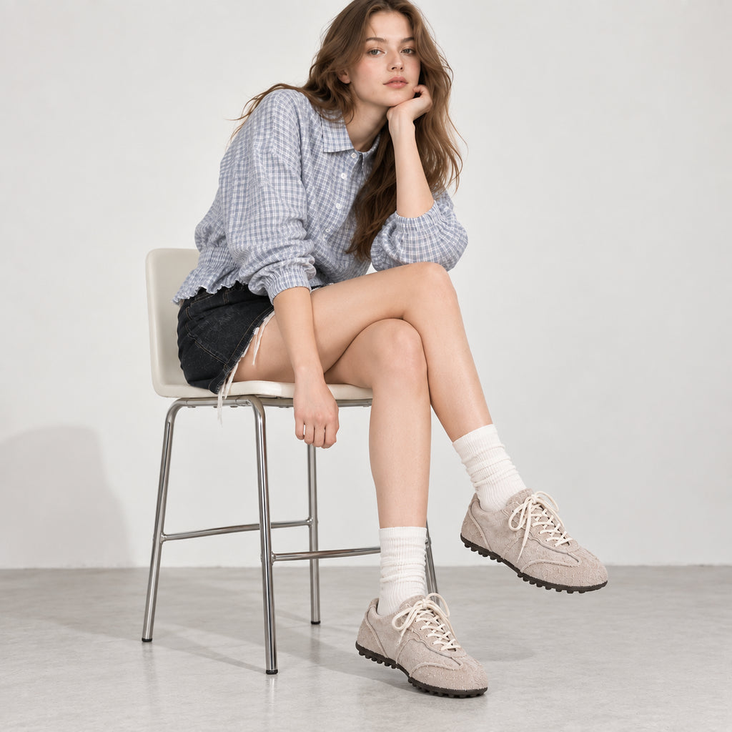 The Dual Stride Gray Suede Retro Sneakers