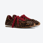 The Dual Stride Leopard Print & Red Lace Retro Casual Sneakers