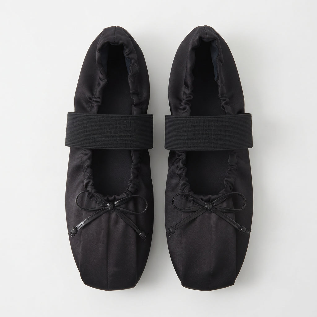 The Dual Stride Black Lace-up Satin Mary-Jane Ballet Flats