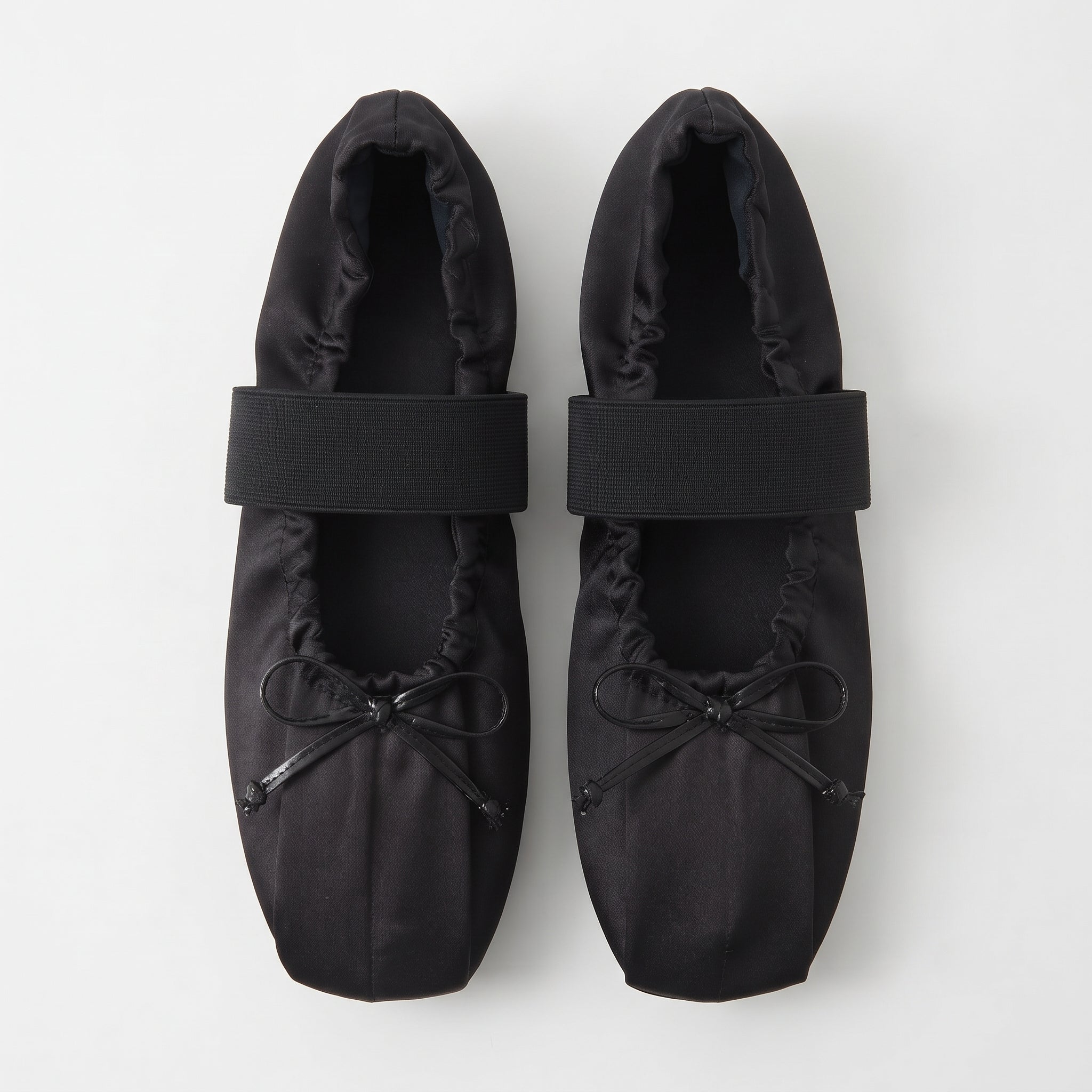 The Dual Stride Black Lace-up Satin Mary-Jane Ballet Flats