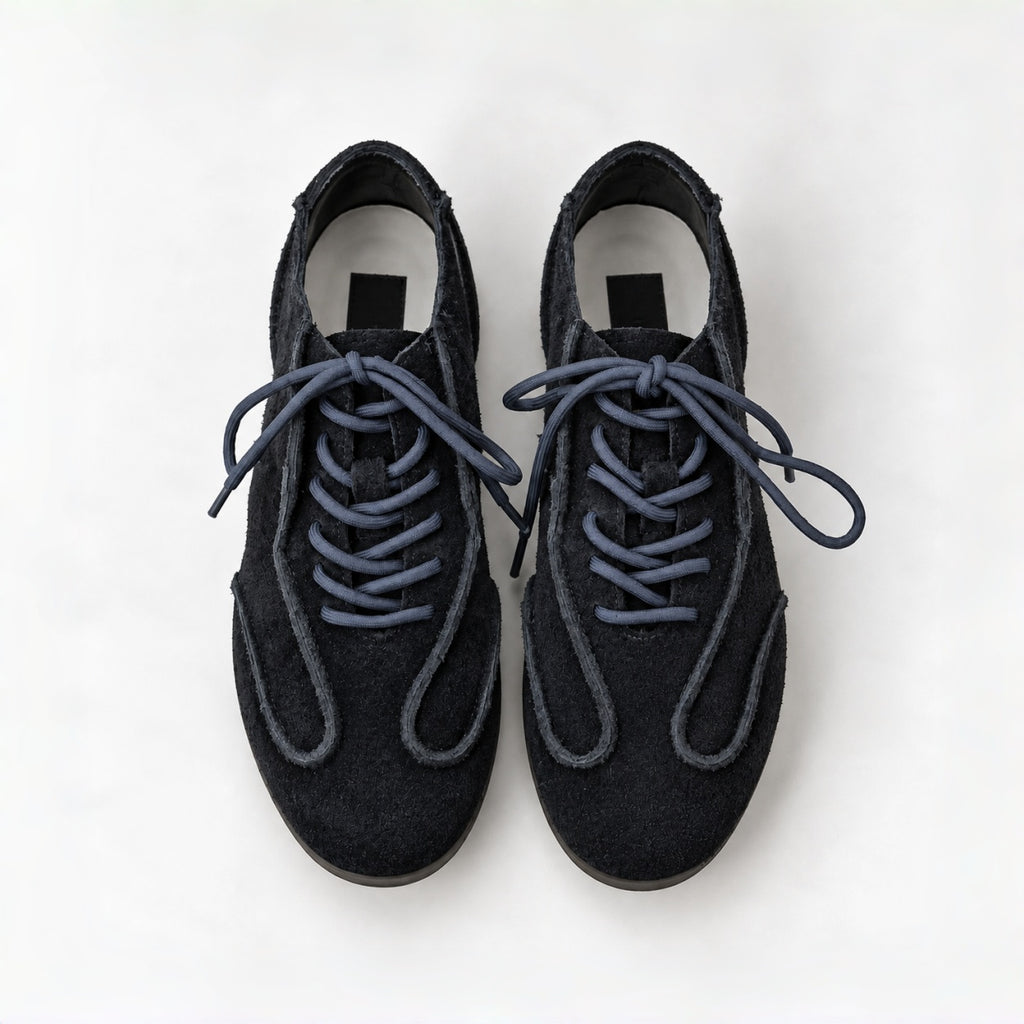 The Dual Stride Navy Blue Suede Retro Sneakers