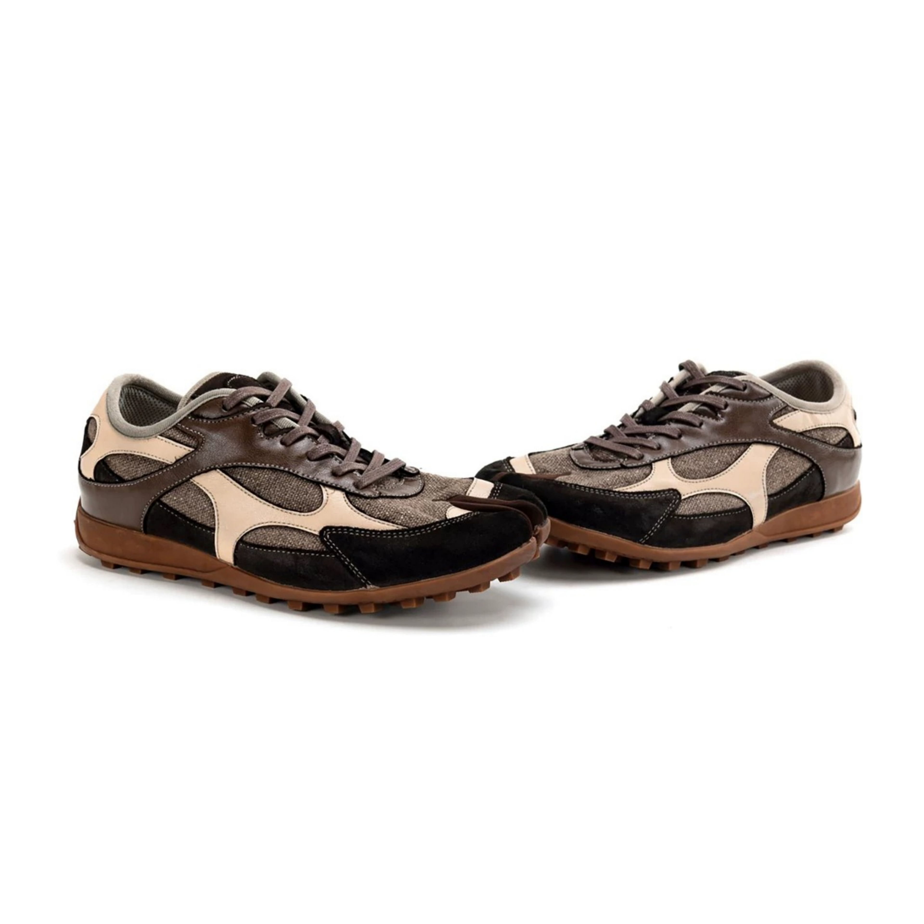 The Dual Stride Grey‑Brown Split‑Toe Retro Sneakers