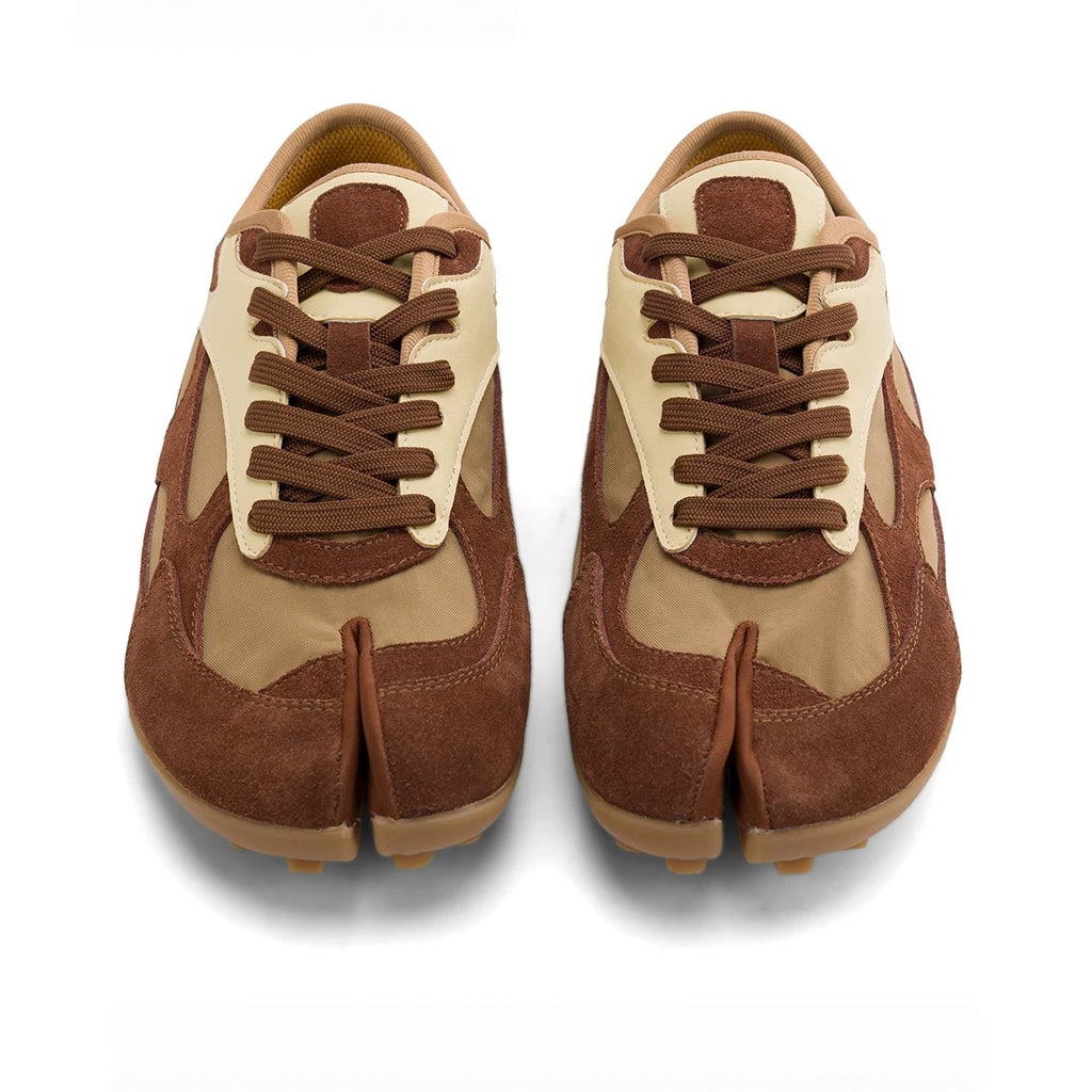 The Dual Stride Brown Split‑Toe Retro Sneakers