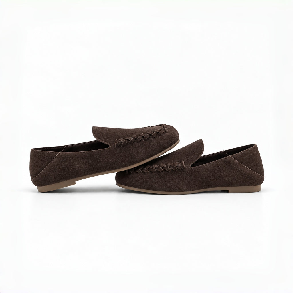 The Dual Stride Chocolate Brown Braided Suede Loafers