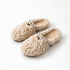 The Dual Stride Beige Curly Faux Fur Rhinestone Mule Slippers