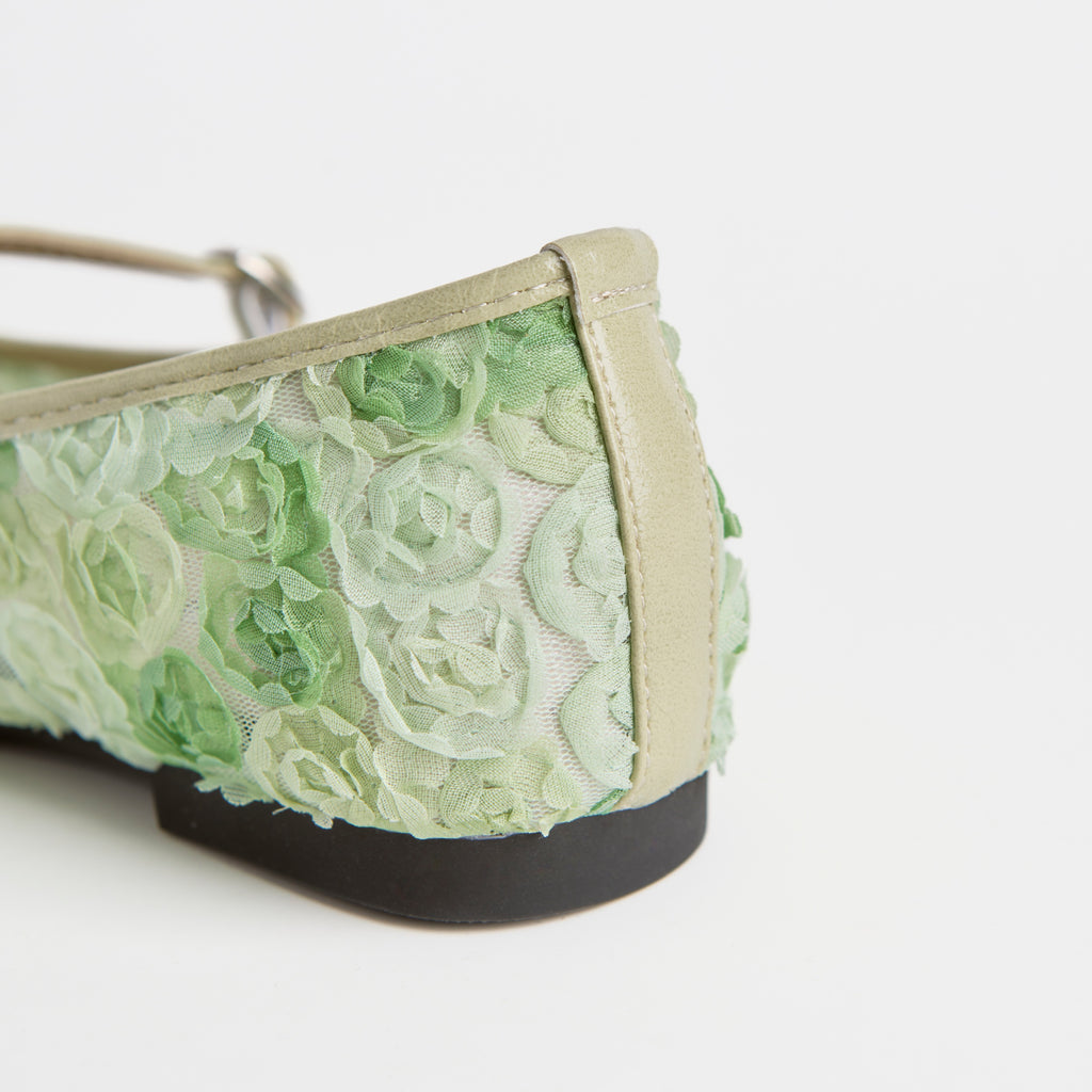 The Dual Stride Green Floral Lace Mary Janes