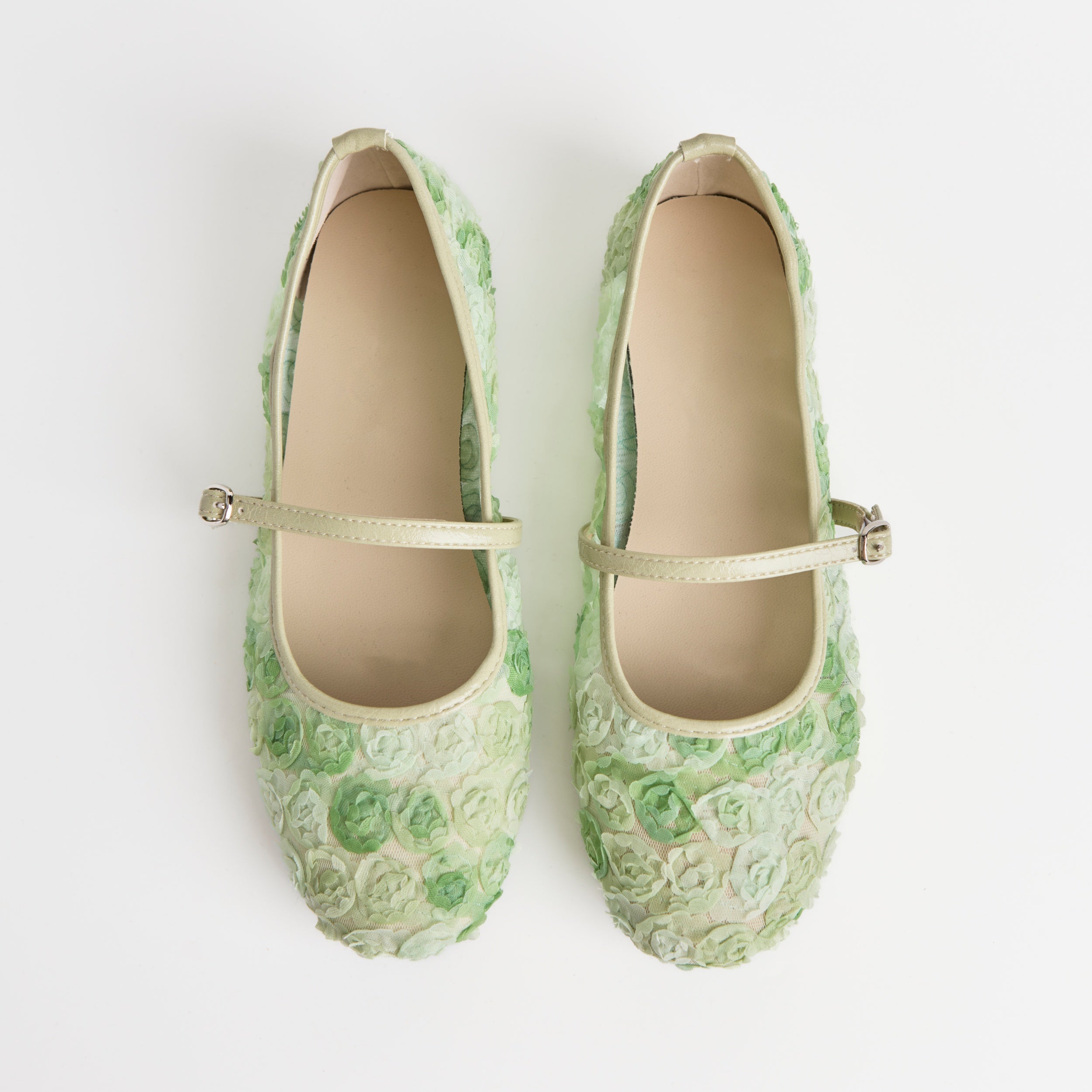 The Dual Stride Green Floral Lace Mary Janes