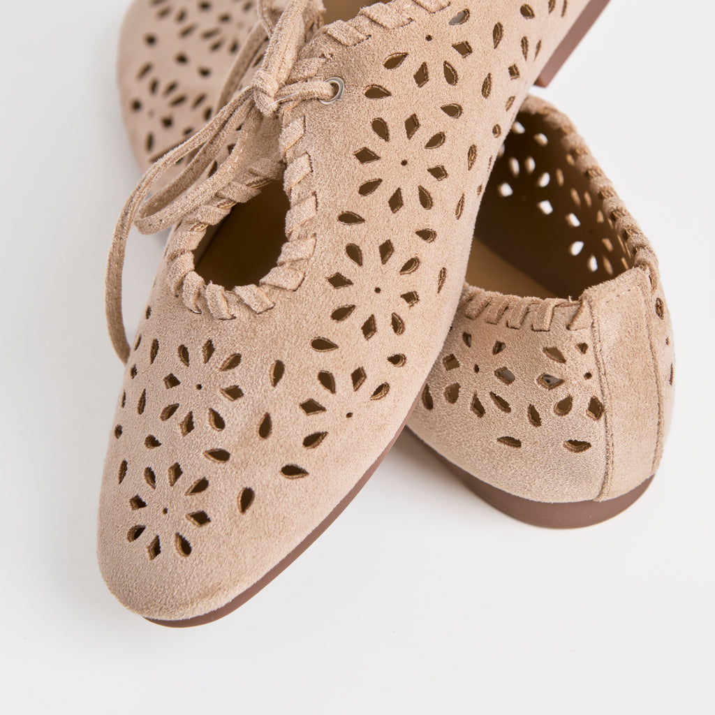 The Dual Stride Beige Cutout Lace-up Flats