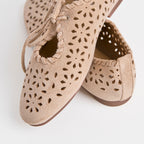 The Dual Stride Beige Cutout Lace-up Flats