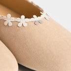 The Dual Stride Beige Floral-Trim Suede Ballet Flats