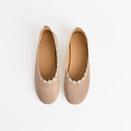 The Dual Stride Beige Floral-Trim Suede Ballet Flats