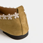 The Dual Stride Green Floral-Trim Suede Ballet Flats