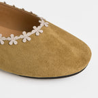 The Dual Stride Green Floral-Trim Suede Ballet Flats