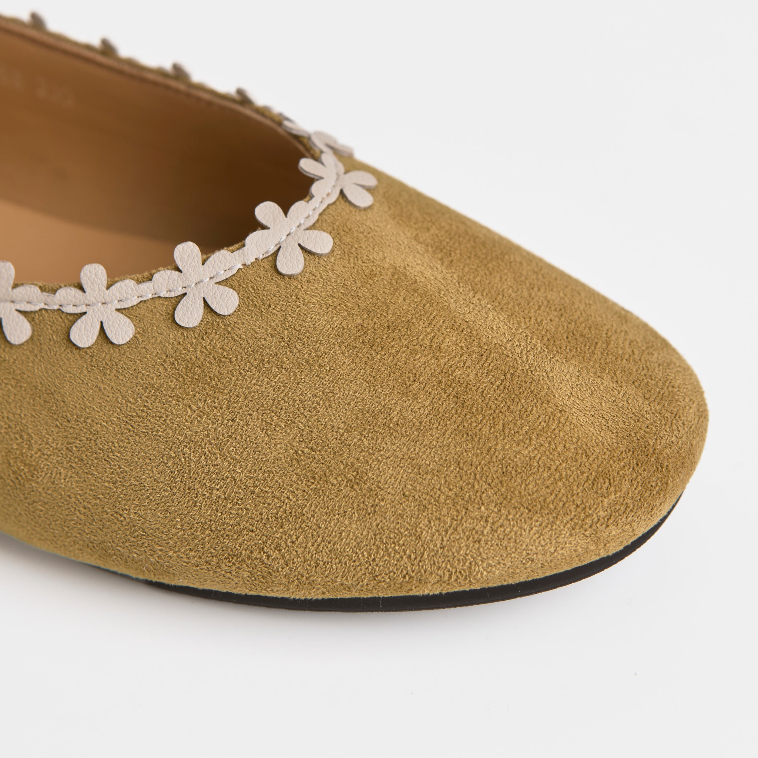 The Dual Stride Green Floral-Trim Suede Ballet Flats