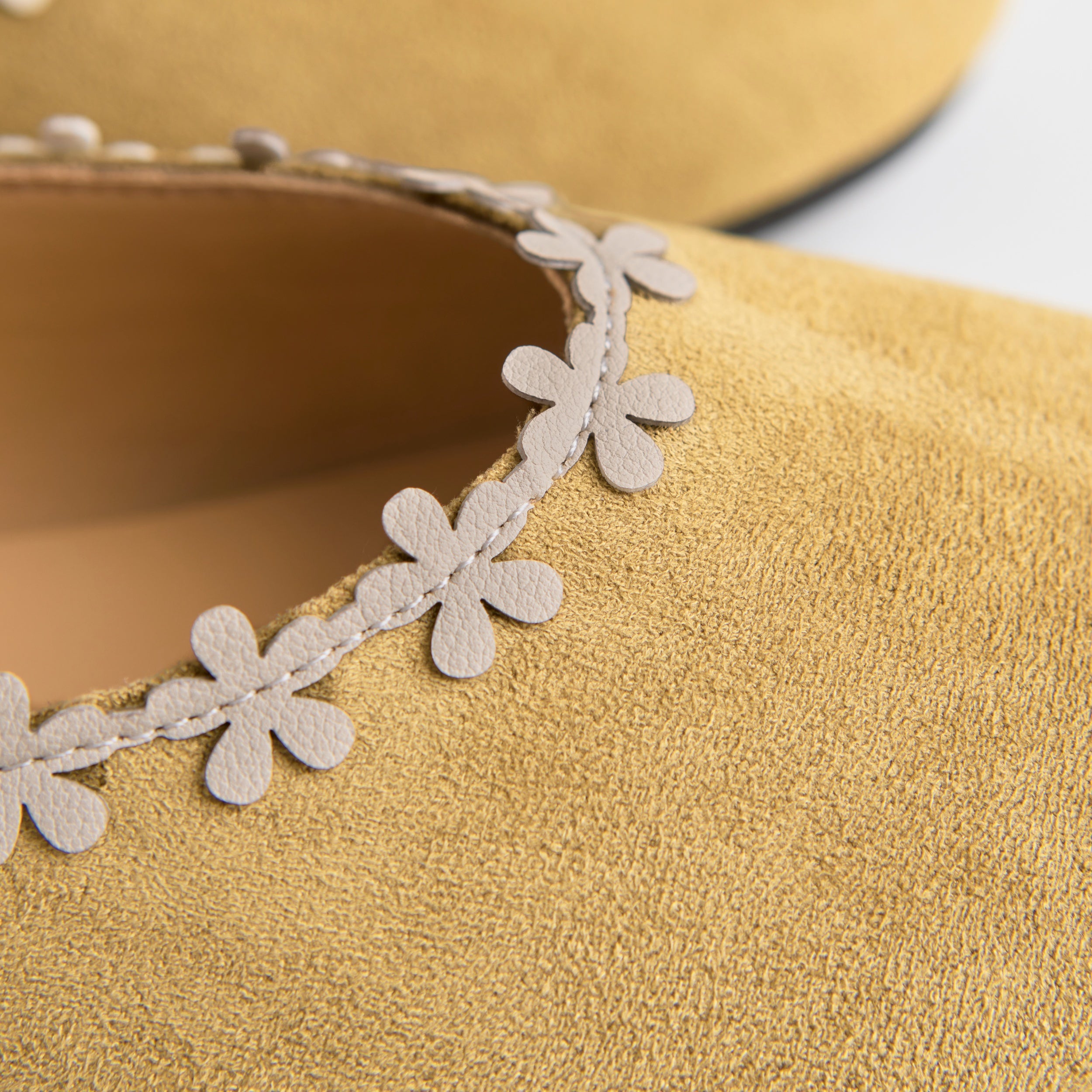 The Dual Stride Green Floral-Trim Suede Ballet Flats