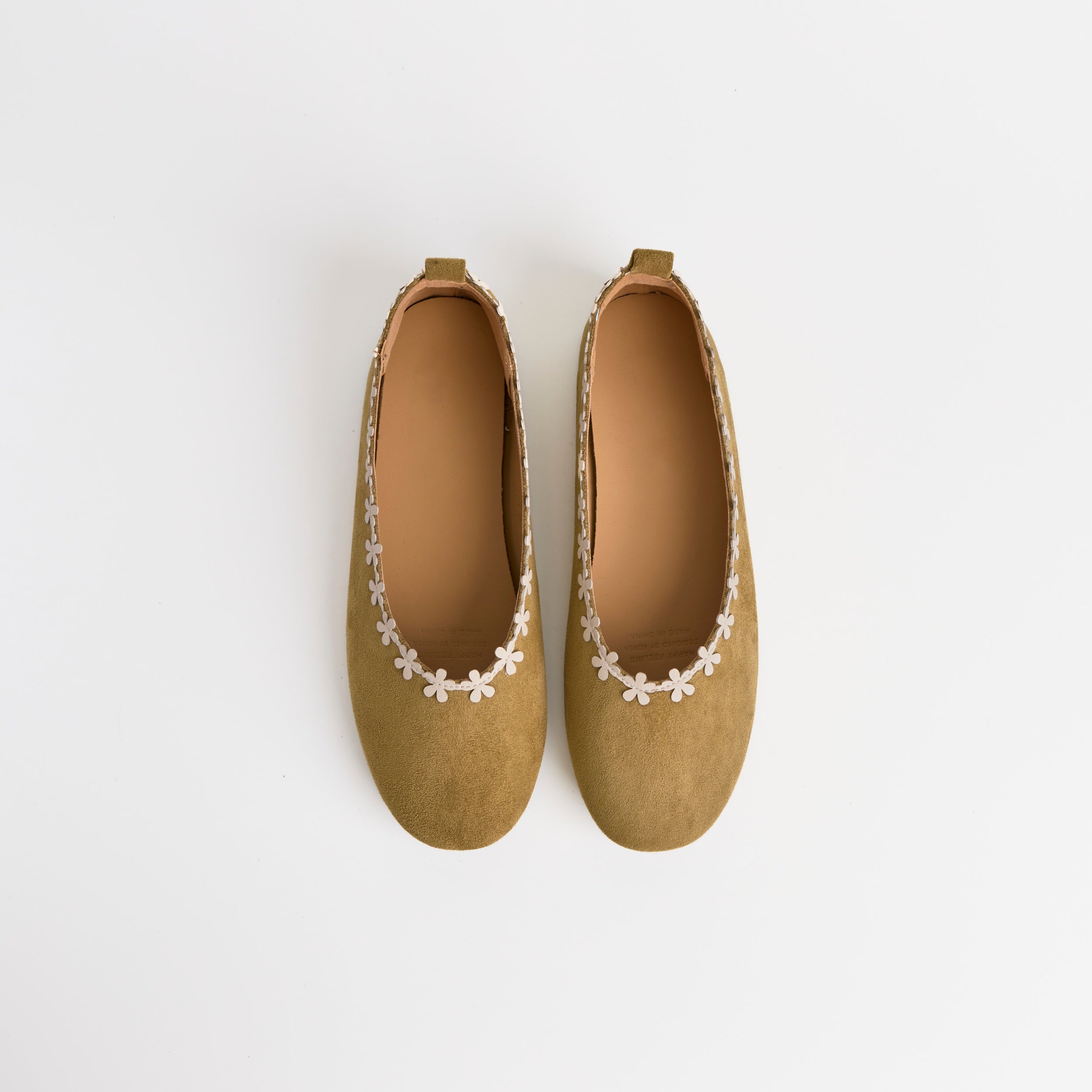 The Dual Stride Green Floral-Trim Suede Ballet Flats