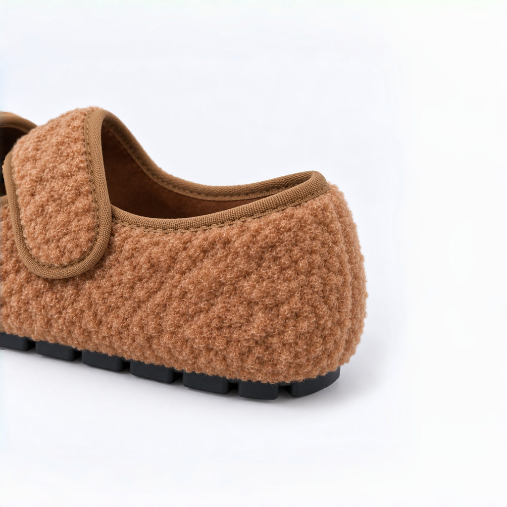 The Dual Stride  Brown  Cozy Fleece Mary Jane Flats