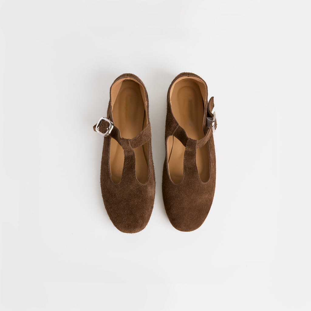 The Dual Stride Chocolate Vintage Suede T-Strap Mary Jane Shoes