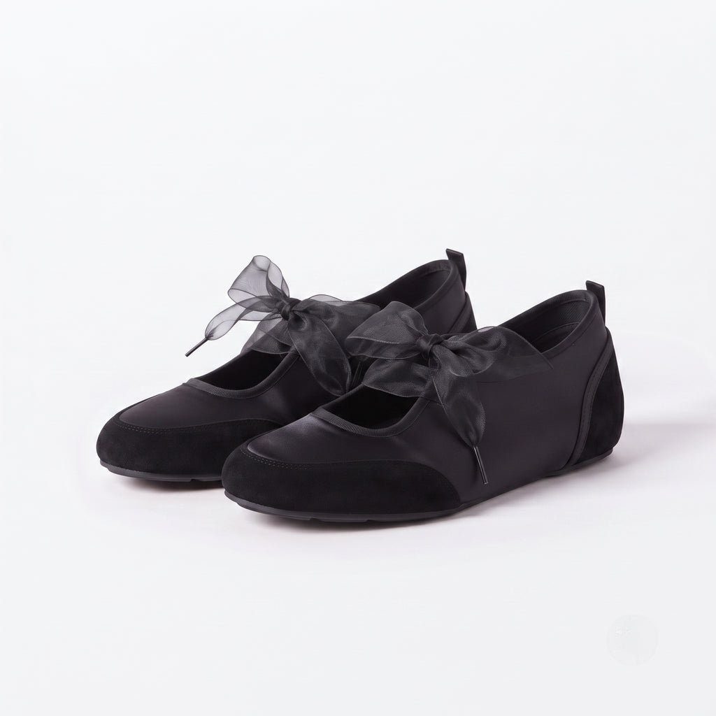 The Dual Stride Women's Black Lace-up Mary Jane Flats