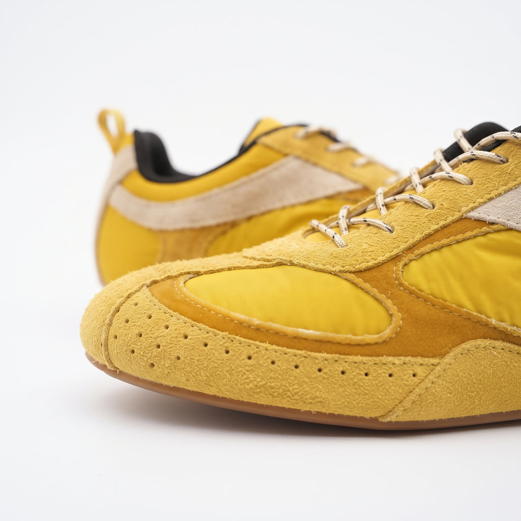 The Dual Stride Vintage Yellow Suede Nylon Retro Sneakers