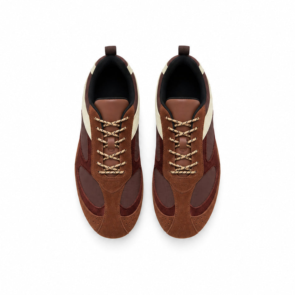 The Dual Stride Vintage Brown Suede Nylon Retro Sneakers