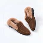 The Dual Stride Women's Brown Suede Faux Fur Loafer Mules – Runs One Size Small