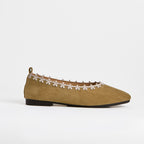The Dual Stride Green Floral-Trim Suede Ballet Flats